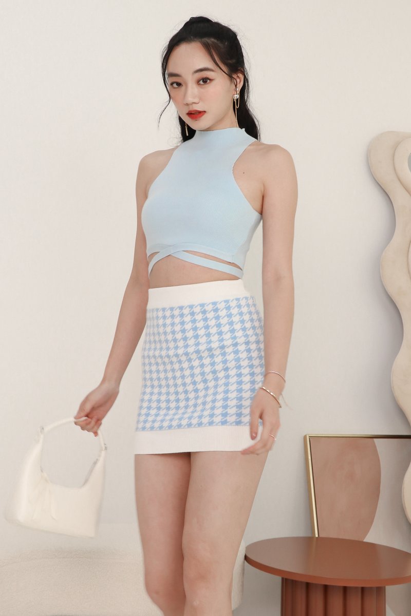 Riley Ribbed Knit Co-ord Top in Sky Blue