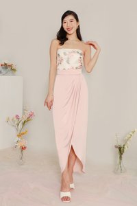 Deliana Drape Satin Midi in Pastel Pink