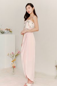 DEFECT | Deliana Drape Satin Midi in Pastel Pink in M DEFECT | Deliana Drape Satin Midi in Pastel Pink in M