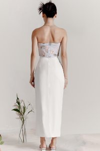DEFECT | Deliana Drape Satin Midi in White in XS DEFECT | Deliana Drape Satin Midi in White in XS