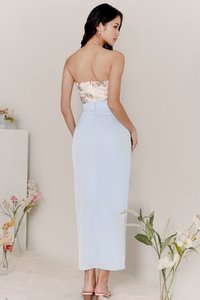 DEFECT | Deliana Drape Satin Midi in Pastel Blue in S DEFECT | Deliana Drape Satin Midi in Pastel Blue in S
