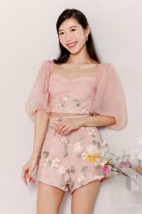 DEFECT | Eloise Embroidery Sleeved Top in Pink in XS DEFECT | Eloise Embroidery Sleeved Top in Pink in XS