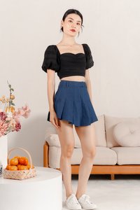 Piri Pleated Skorts in Mid Denim Piri Pleated Skorts in Mid Denim