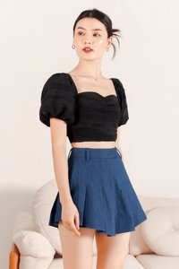 Piri Pleated Skorts in Mid Denim Piri Pleated Skorts in Mid Denim