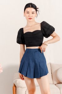Piri Pleated Skorts in Mid Denim Piri Pleated Skorts in Mid Denim