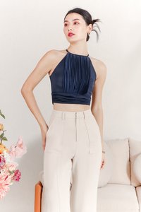 Promise Pleat Halter Top in Navy Promise Pleat Halter Top in Navy