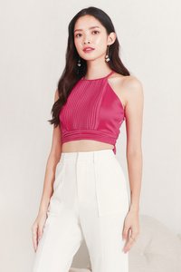 Promise Pleat Halter Top in Magenta Promise Pleat Halter Top in Magenta