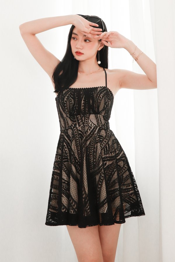 Lexie Lace Dress V2 in Black x Nude 
