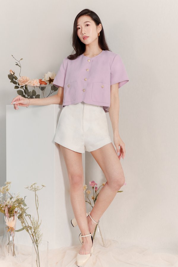 Tristyn Tweed Sleeved Top in Lilac