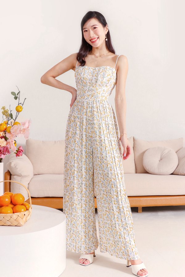 Casey Chiffon Jumpsuit in Yellow Florals