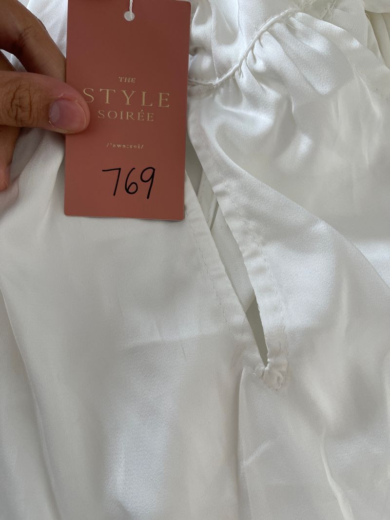 Sylvie Satin Sash Blouse in White 