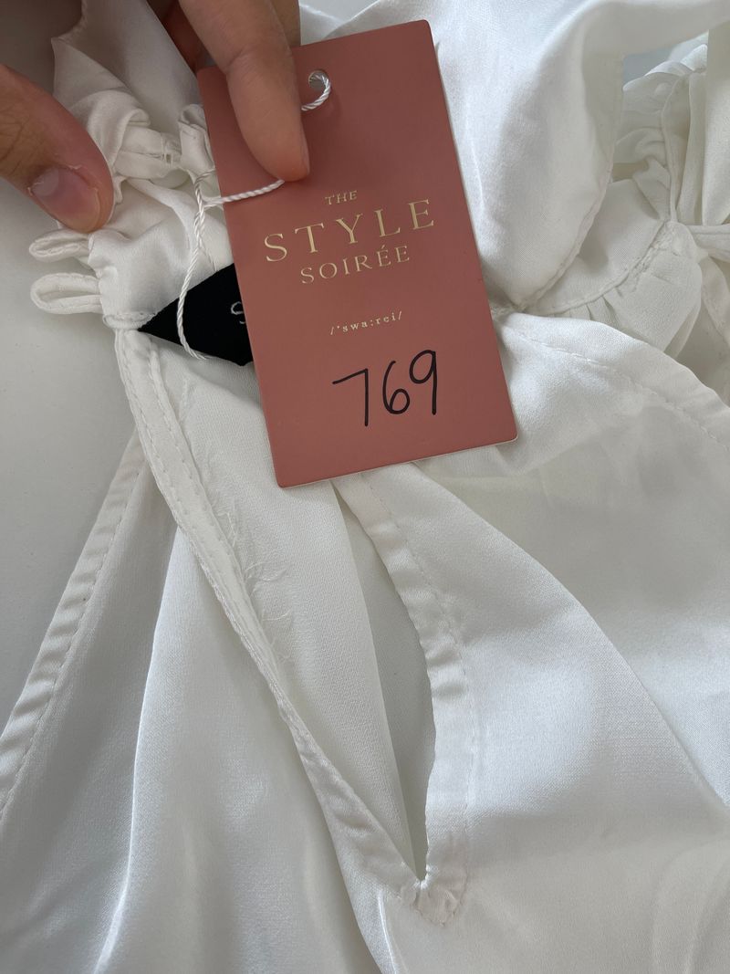 Sylvie Satin Sash Blouse in White 