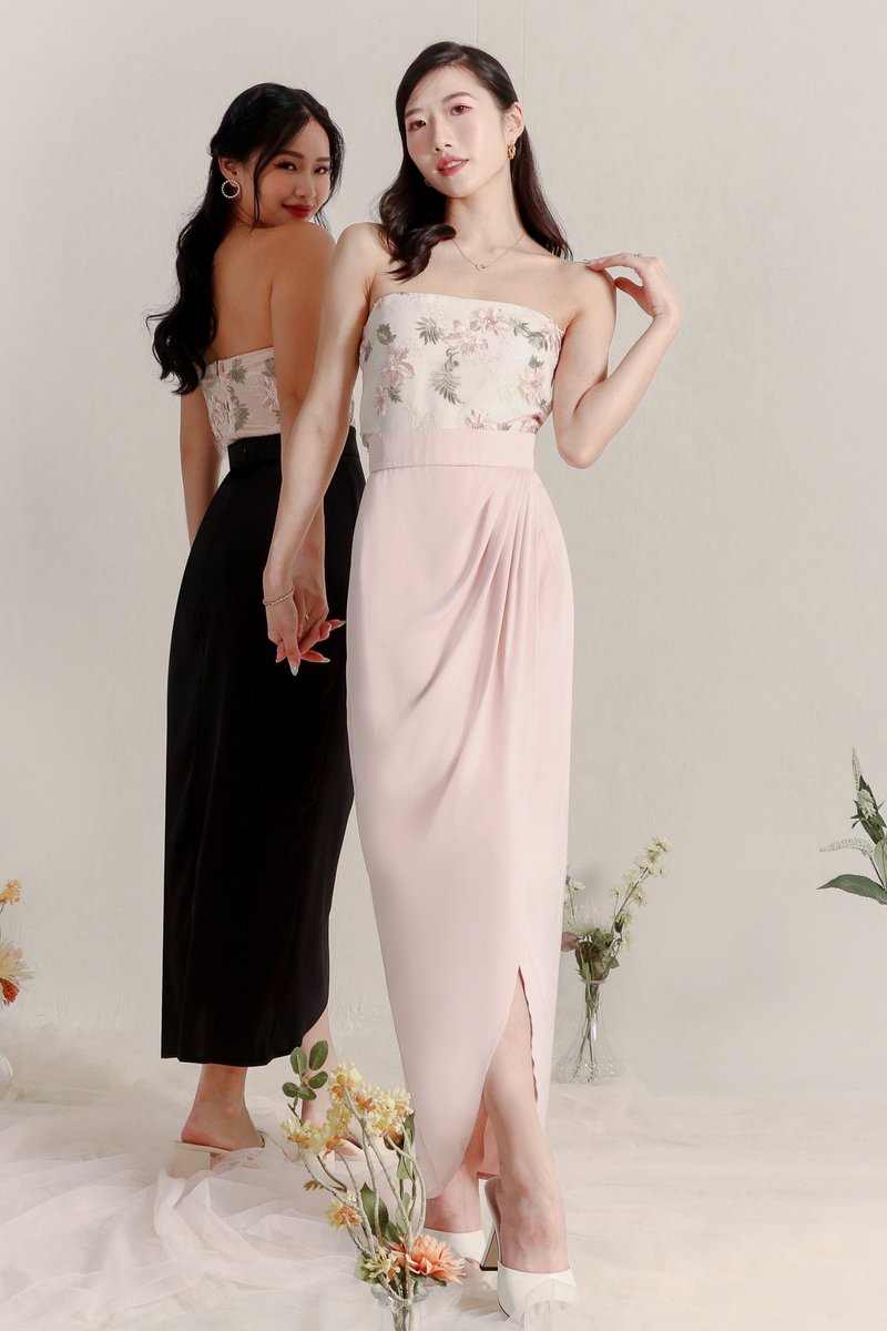 Deliana Drape Satin Midi in Pastel Pink