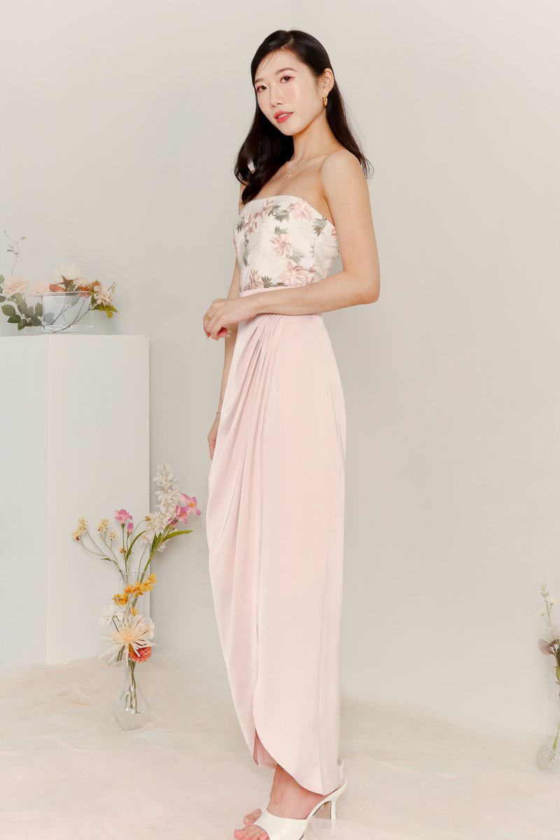 Deliana Drape Satin Midi in Pastel Pink