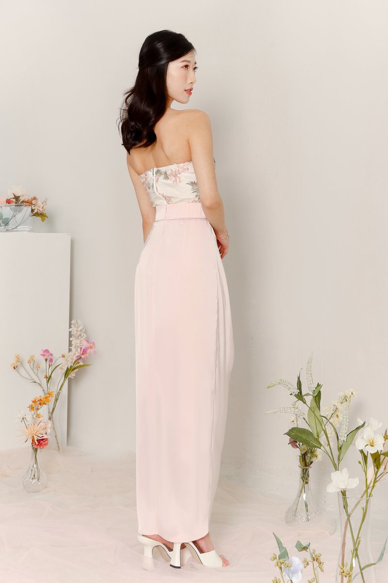 Deliana Drape Satin Midi in Pastel Pink