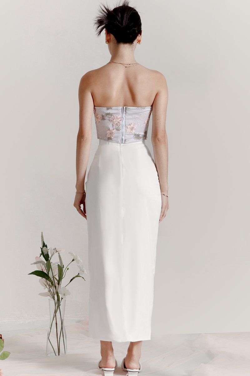 DEFECT | Deliana Drape Satin Midi in White in XS