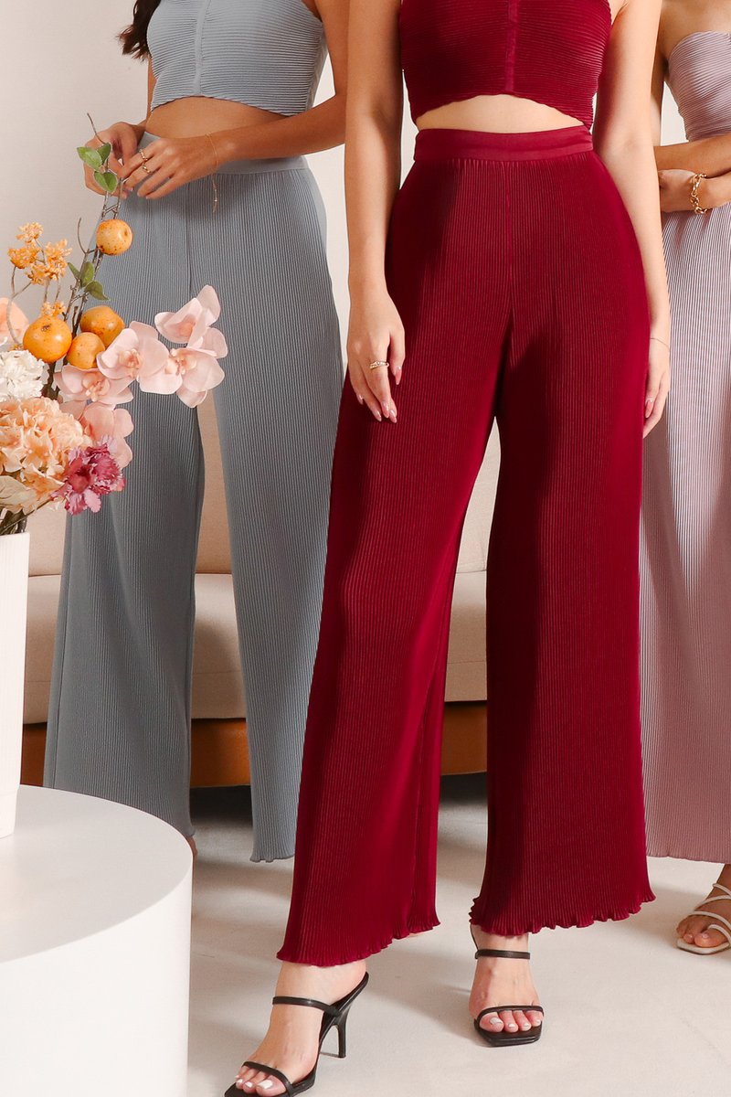 Pierson Pleat Co-ord Pants in Maroon