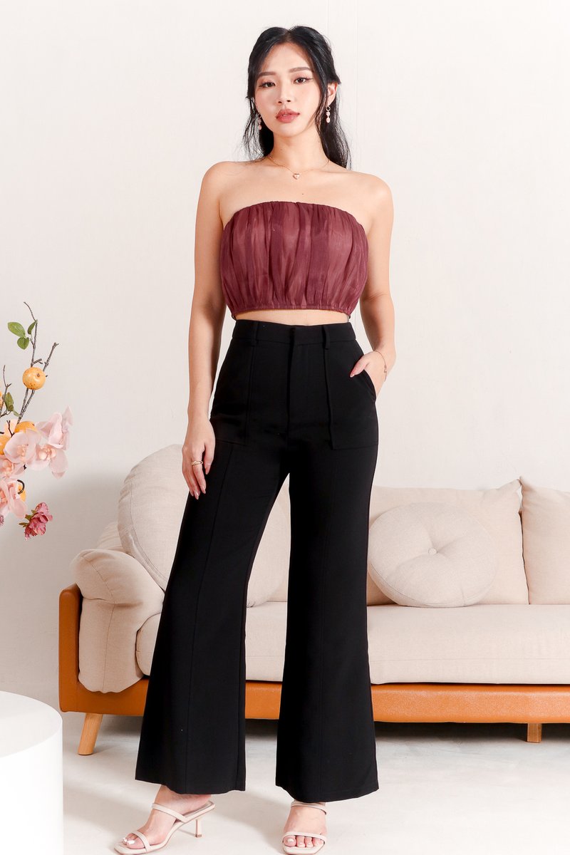Maeve Mesh Top in Maroon x Nude