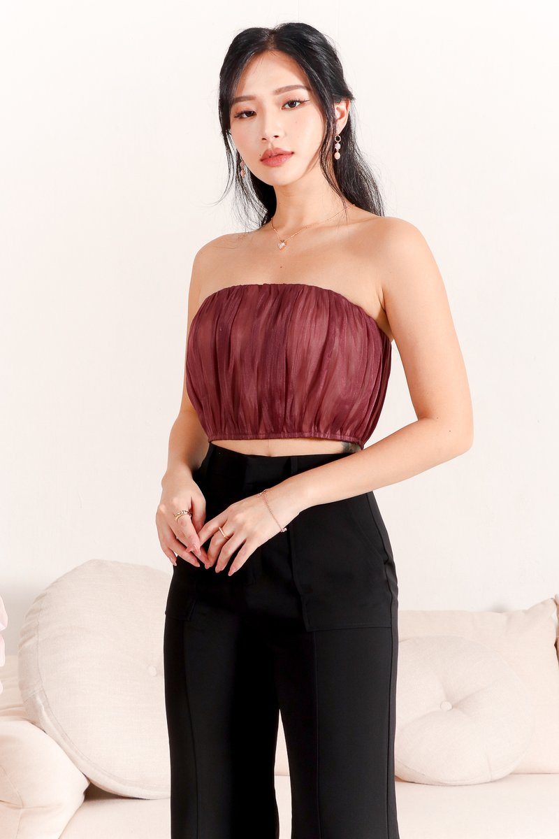 Maeve Mesh Top in Maroon x Nude