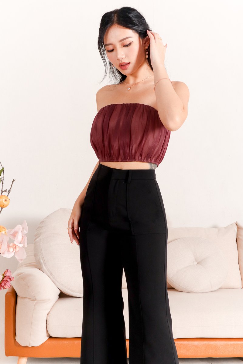 Maeve Mesh Top in Maroon x Nude
