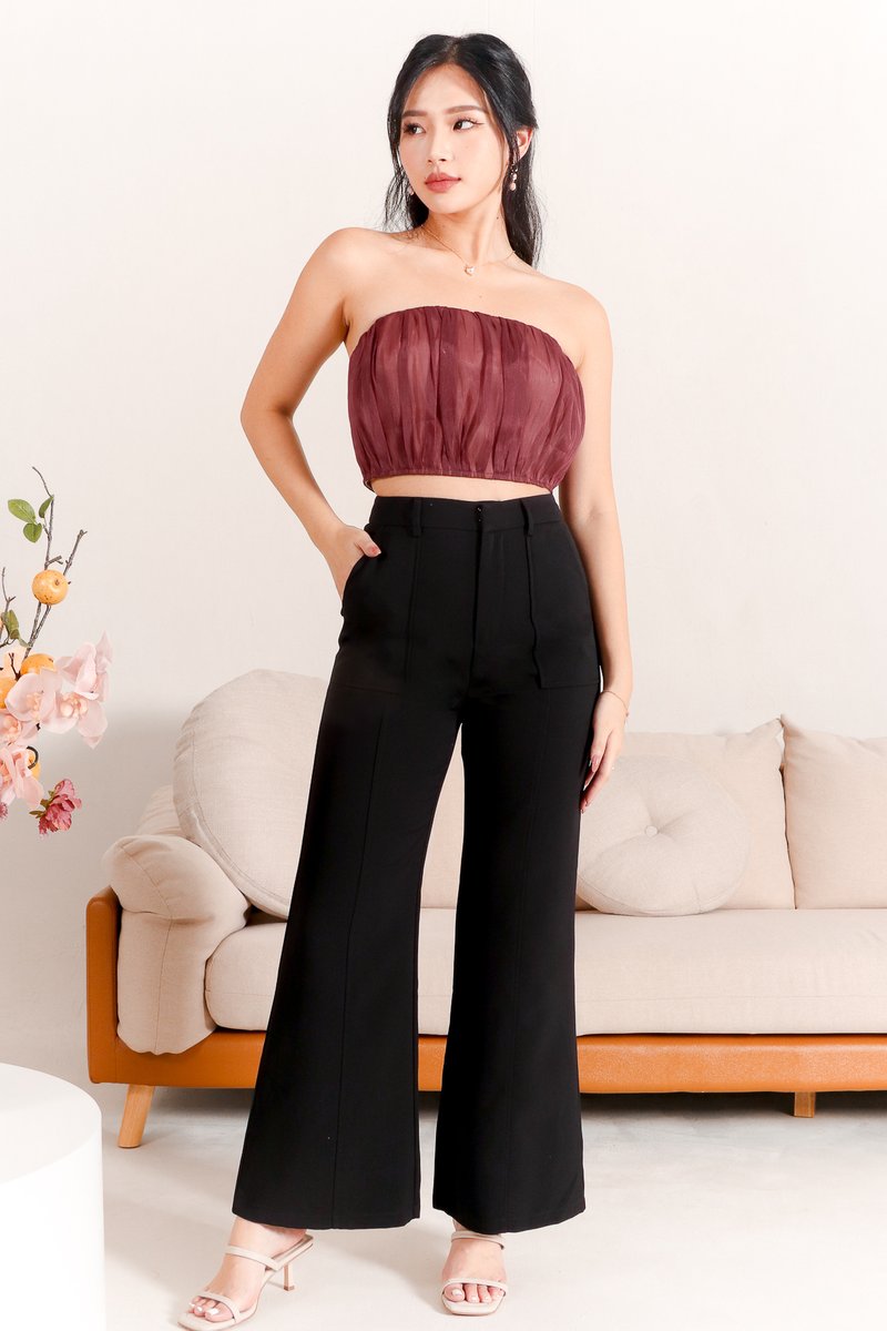 Maeve Mesh Top in Maroon x Nude