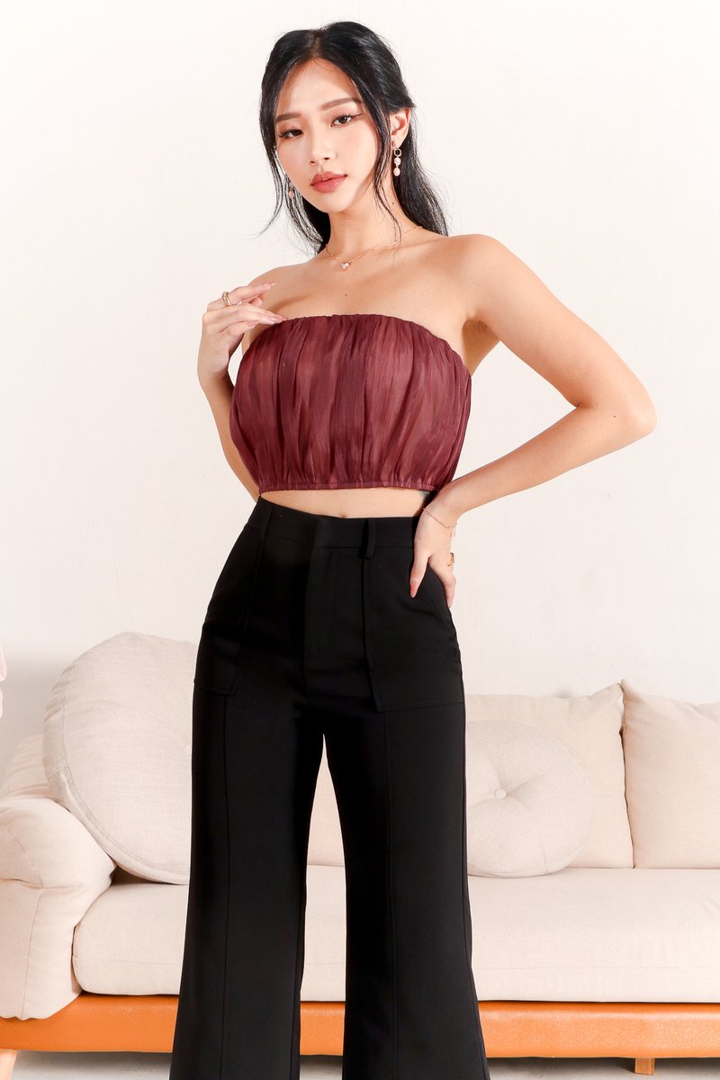 Maeve Mesh Top in Maroon x Nude