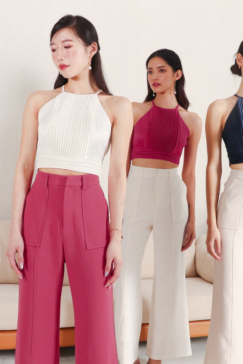 Promise Pleat Halter Top in White