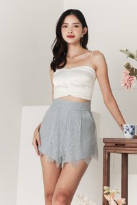 Leslie Lace Highwaist Shorts in Pastel Blue  Leslie Lace Highwaist Shorts in Pastel Blue