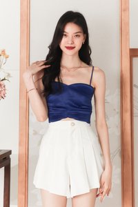 Sadie Satin Sweetheart Top in Cobalt Blue