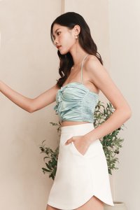 DEFECT | Kerin Knotted Satin Top in Teal Blue in XS DEFECT | Kerin Knotted Satin Top in Teal Blue in XS