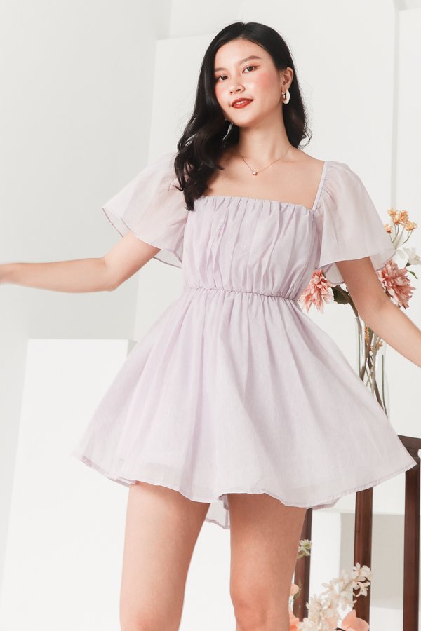 DEFECT | Madeline Mesh Romper Dress in Lilac in XS, S and M
