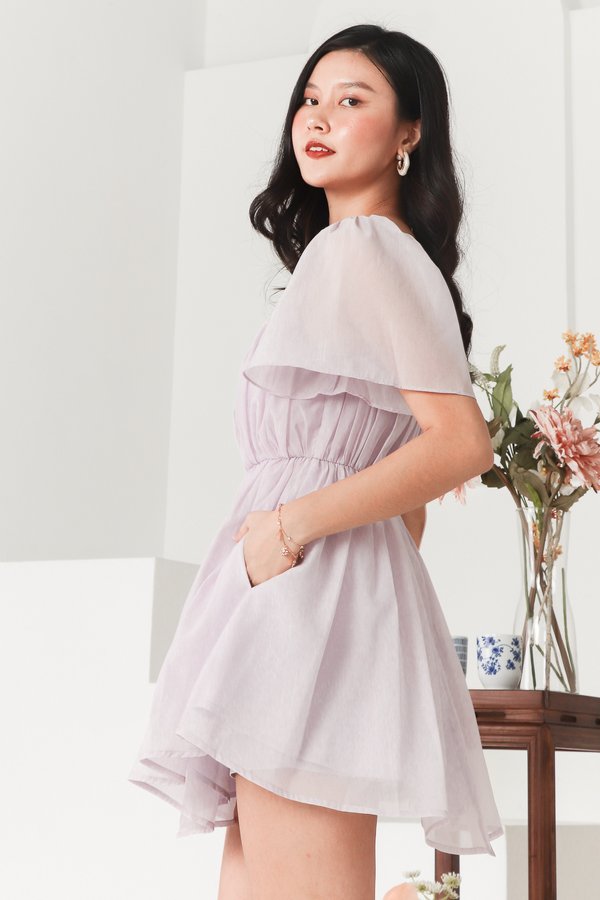 DEFECT | Madeline Mesh Romper Dress in Lilac in XS