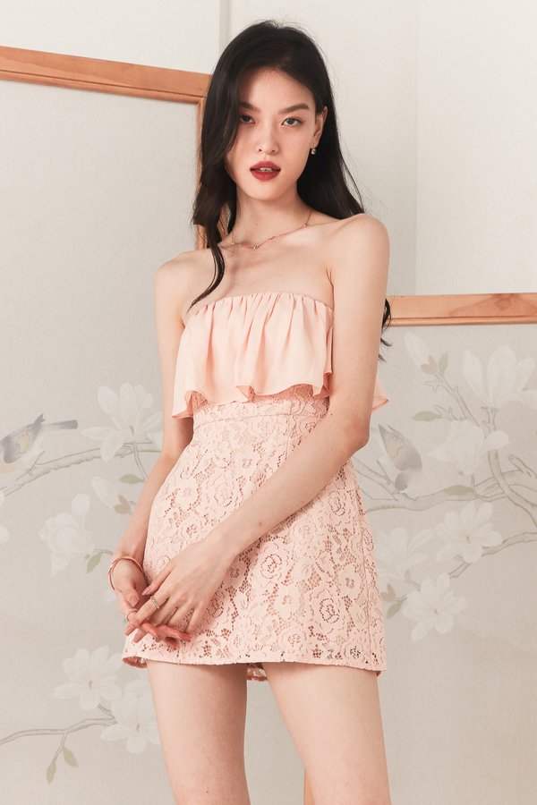 Lainey Lace Romper Tube Dress in Blush
