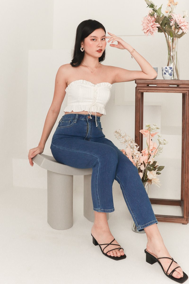 Ellie Eyelet Ruffle Top in White