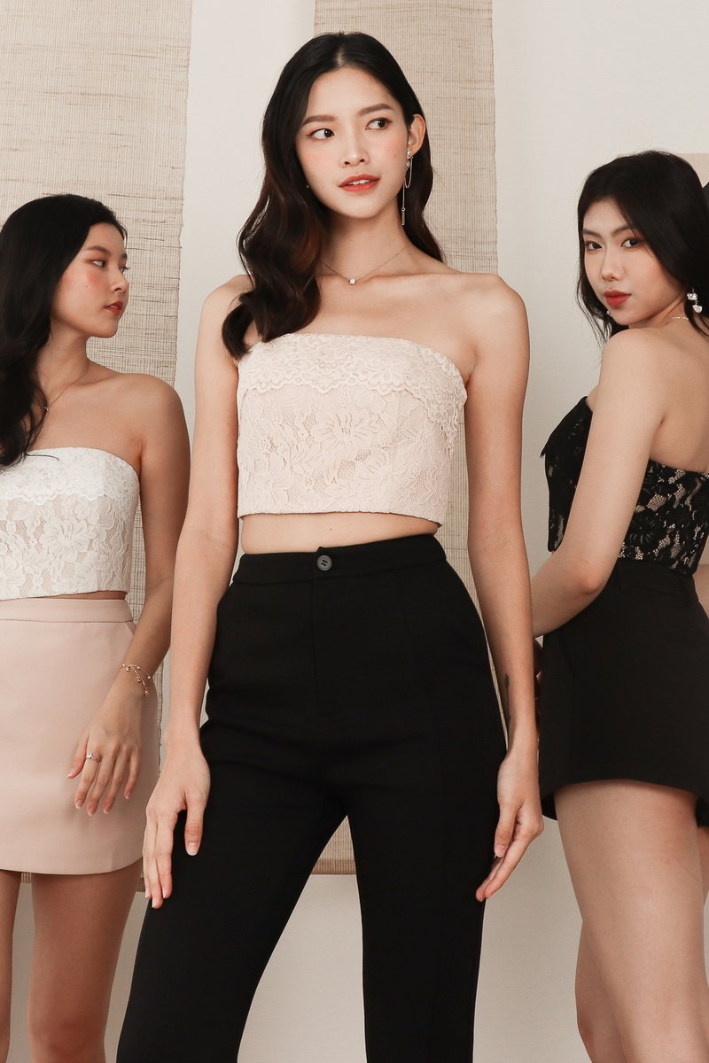 Ladine Lace Tube Top in Blush x Nude