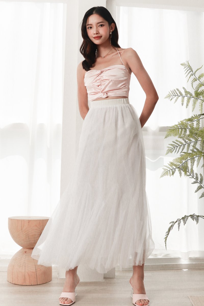Kerin Knotted Satin Top in Pastel Pink
