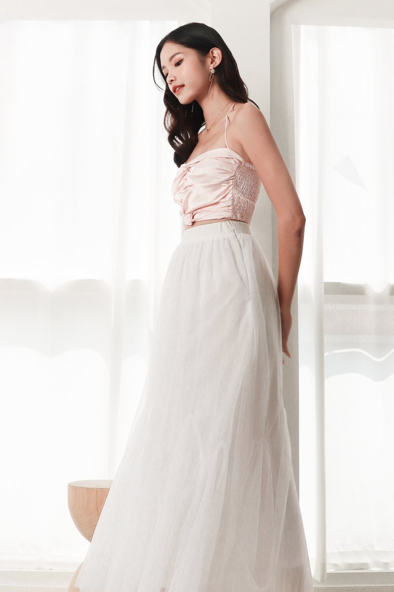 Kerin Knotted Satin Top in Pastel Pink