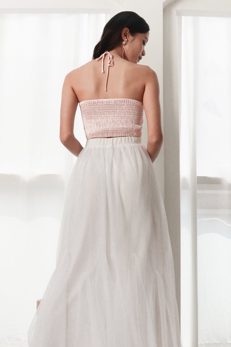 Kerin Knotted Satin Top in Pastel Pink
